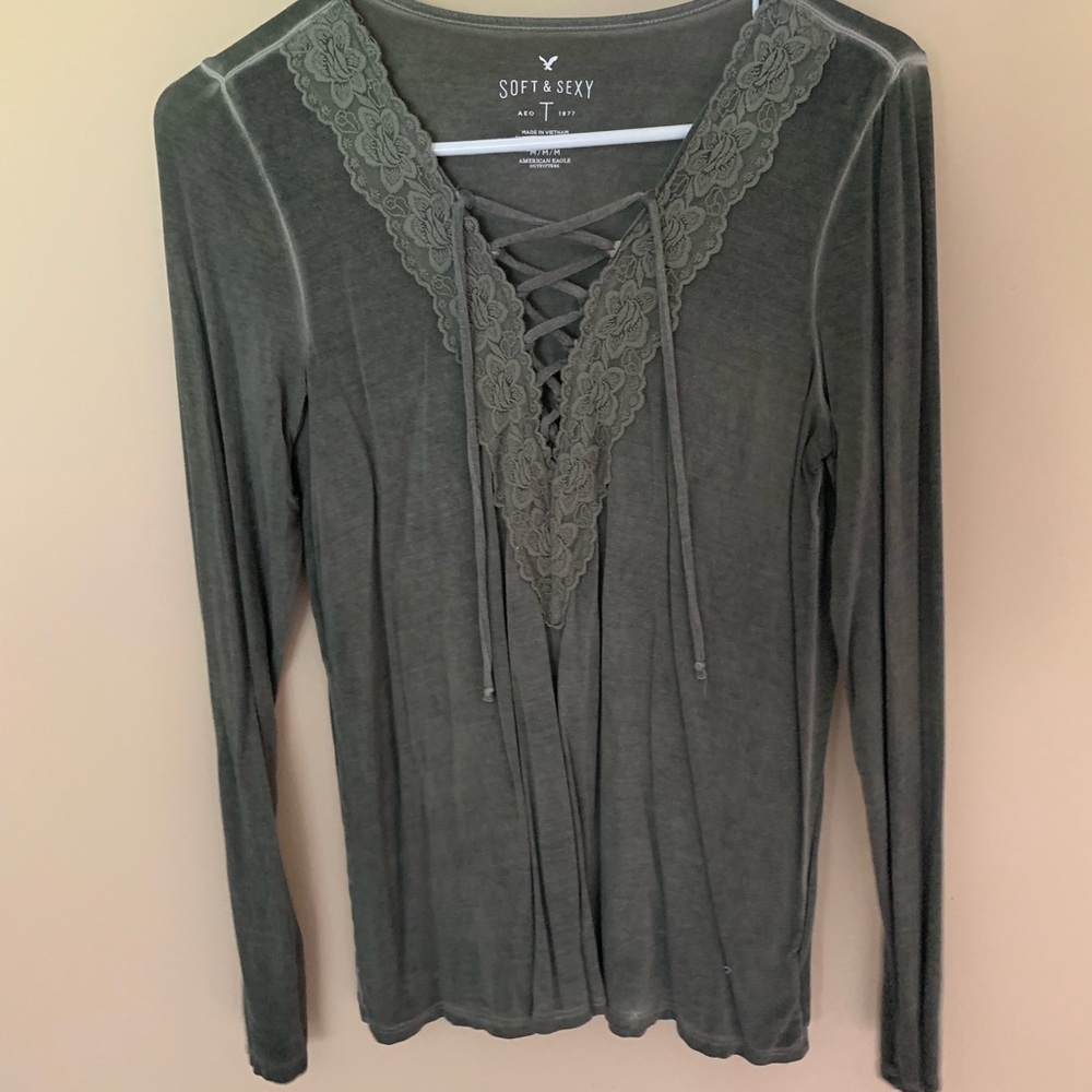 Green Long Sleeve American Eagle Top